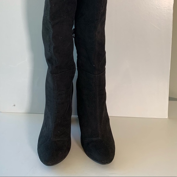 JustFab Over the Knee High Faux Suede Round Heel Boots Black Size 7 - Picture 3 of 13